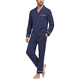 COLORFULLEAF Men's 100% Cotton Pajama Set Long Sleeve Button Down Top & Pants Soft Breathable Loungewear with Pockets