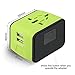 Travel Adapter, Universal International World Travel Power Adapter Kit Dual USB 2.4A Plug Charger Adapter All in One for EU, UK, US, AU, Italy and other 150 countries (Green 2usb)