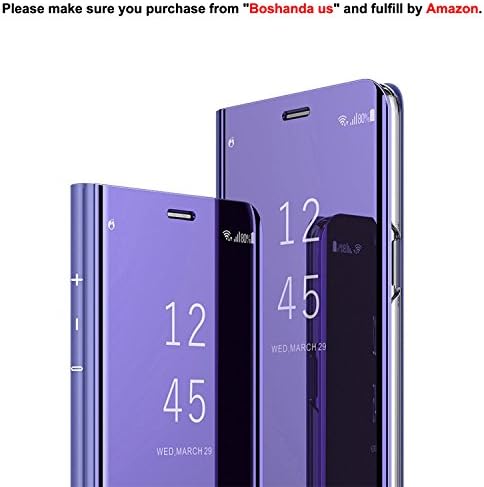 Samsung Galaxy S9 Plus Case Flip Kickstand Mirror Case Luxury Electroplate Plating Smart Clear View Cover with Screen Protector Full Coverage Flexible Film(Purple)