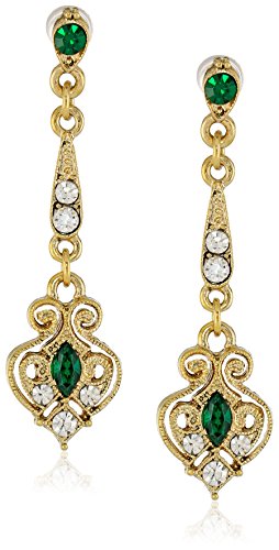 Downton Abbey Gold-Tone Edwardian Filigree Simulated Emerald Drop Earrings