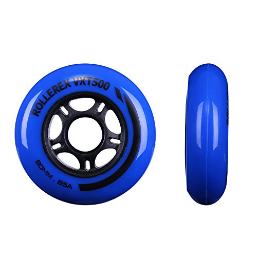 Rollerex VXT500 Inline Skate Wheels – 2-Pack (Optional Bearings, Spacers and Washers) - Durable Replacement Roller Blade Wheels for Indoor & Outdoor Skating (Deep Sea Blue, 80mm)