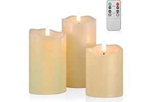 ANGELLOONG Flickering Flameless Candles, Realistic LED Candles with Remote and Timer, Set of 3 Battery Operated Candles for Room Fall Home Decor Wedding Christmas Decorations
