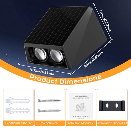 Quntis Up Down Solar Wall Light Outdoor, 4Pack Warm White & RGB Solar Fence Lights, IP65 Waterproof Front Door Outside Lights for Garden Porch Deck Stair Post Yard Backyard Pathway, Black