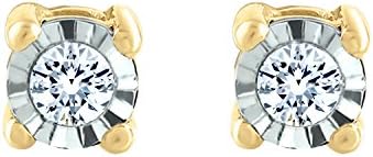 Sterling Silver Yellow Plating 1/10cttw Diamond Stud Earring for Women