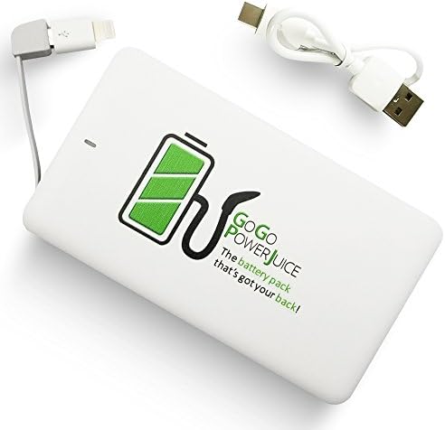 Portable Charger 4000mAh External Battery Pack, Built-in Apple Lightning Connector, Micro USB-B, Type C for Android, Samsung Galaxy, iPhone, Ultra Slim High Capacity Power Bank by GoGoPowerJuice
