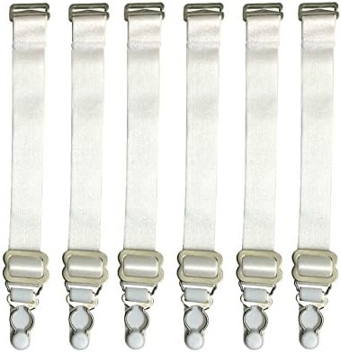 Set of 6 Replacement Garter Straps for Lingerie Corset Metal Suspender Clips (6 White No Bows (5"-7 1/2"))