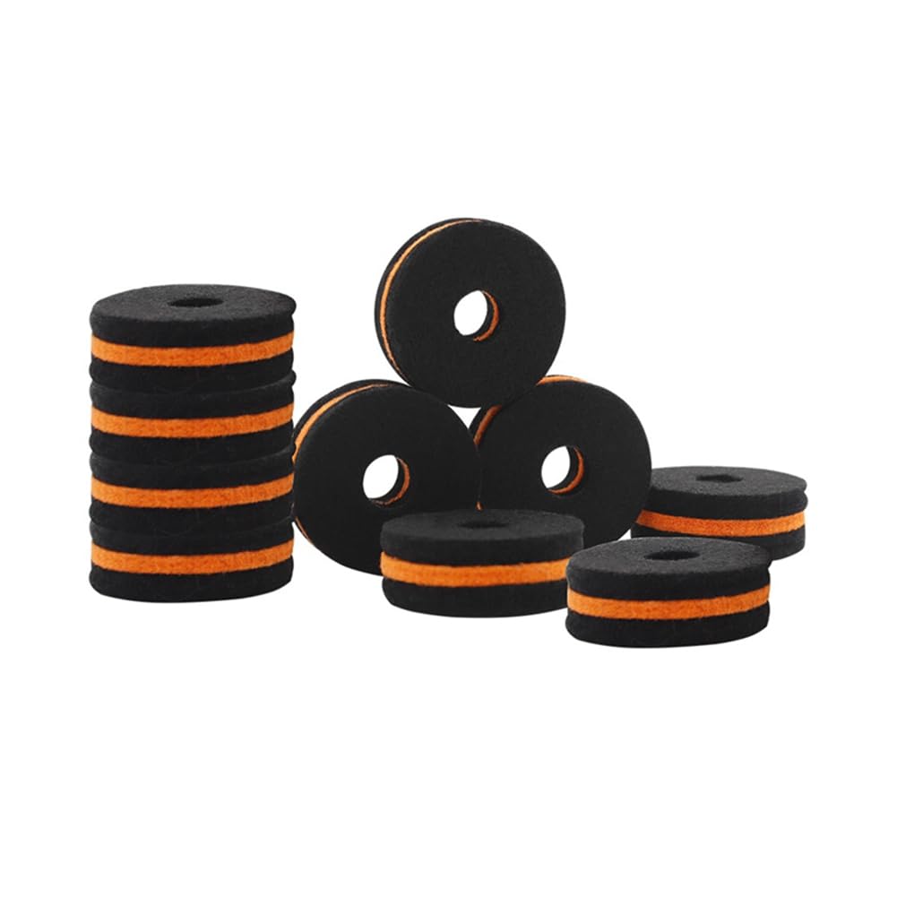 Giyofom 10Pcs Shelf Drum Piece Black-Orange Double-Color Hair Pad Cymbal Stand Felts Washers Cymbal Washer for Drum Set Parts Pack, Drum Parts