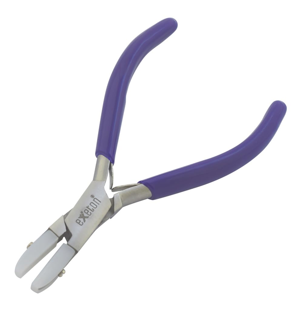 EXETON Jewelry Pliers Tool, Bail Making Pliers 6 in 1 Wire Wrapping Multi Step Loop Pliers, Chain Nose, Nylon Jaw Pliers, Round Nose Pliers, Beading Pliers DIY Art Craft Tools (Nylon Flat Nose Pliers)