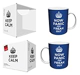 Now Panic and Freak Out Novelty Stress Humor Quote Ceramic Boxed Gift Coffee (Tea, Cocoa) 11 Oz. Mug