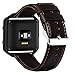 KADES Genuine Leather Retro Cowhide Bands with Stainless Steel Frame Compatible for Fitbit Blaze Smart Watch, Coffee Band+Black Frame(Silver Clasp)- Large
