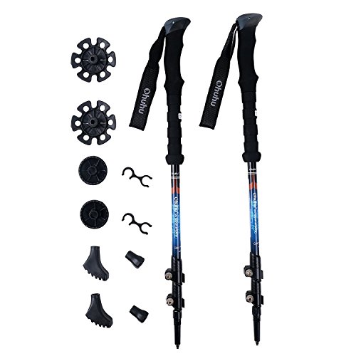 Ohuhu 80% Carbon Fiber Quick Lock Anti Shock Trekking Hiking Poles, 2-Pack