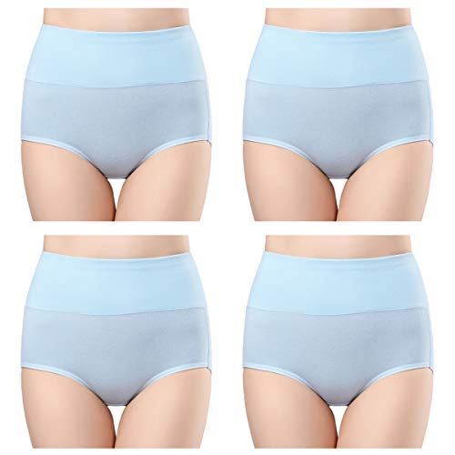 wirarpa Women's 4 Pack Cotton Underwear High Waisted Full Coverage Brief Panties Ladies Comfortable Underpants Light Blue Size 10 (Best Time To Confirm Pregnancy)