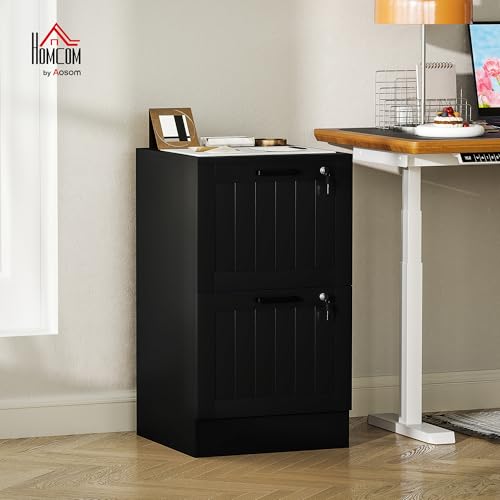 HOMCOM 2 Drawer File Cabinet with Lock, Vertical Filing Cabinet with Adjustable Hanging Bars for A4 and Letter Size File Folders, Printer Stand with Storage for Home Office, Black