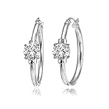 Sterling Silver Genuine, Created, or Simulated Gemstone Solitaire 25mm Hoop Earrings