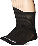 PEDS Men's 6 Pack Cushion Crew Socks with Coolmax, Black, 6-12.5