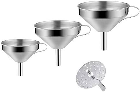 3-Pack Strainer Funnel, Stainless Steel Funnels Sets with Handle and Removable Strainer, Perfect for Transferring Liquid/Fluid/Powder & Dry Ingredients by Kaimao