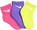 Nike Kids Girls 3 Pack Neon Quarter Cut Socks
