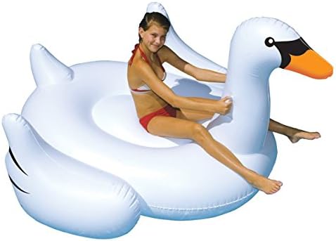 Inflatable Giant White Swan Float, Pool Toy, Swimming Rideable Raft, 80 Inches