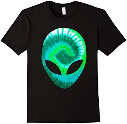 Mens Alien Head T-Shirt Extra-terrestrial Green Holographic Glow Medium Black