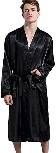 TheRobe Men's Satin Robe Lightweight Long Bathrobe Sleepwear Wedding Robes (Black, XL)