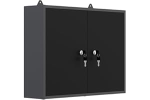 JZD Metal Garage Storage, Lockable Wall Mounted Cabinet, Black & Grey