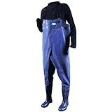 Webetop Men's PVC Fly Fishing Chest Waders Lightweight Waterproof Breathable Anti-Slip Wading Pants Overalls With Boots,Inner Pocket,Adjustable Shoulder Strap,Blue/Black