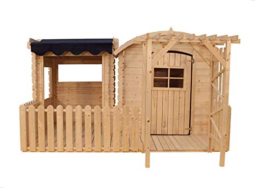 TIMBELA M505+M080M Maisonnette en Bois avec abri et terrasse- Maison de Jardin pour Enfants - pour l'exterieur