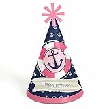 Ahoy - Nautical Girl - Cone Birthday Party Hats - 8 Count