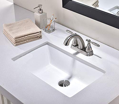 Friho 20.9''x13.6''x7.1'' Modern Sleek Rectangular Undermount Vanity Sink Porcelain Ceramic Lavatory Bathroom Sink,White With Overflow