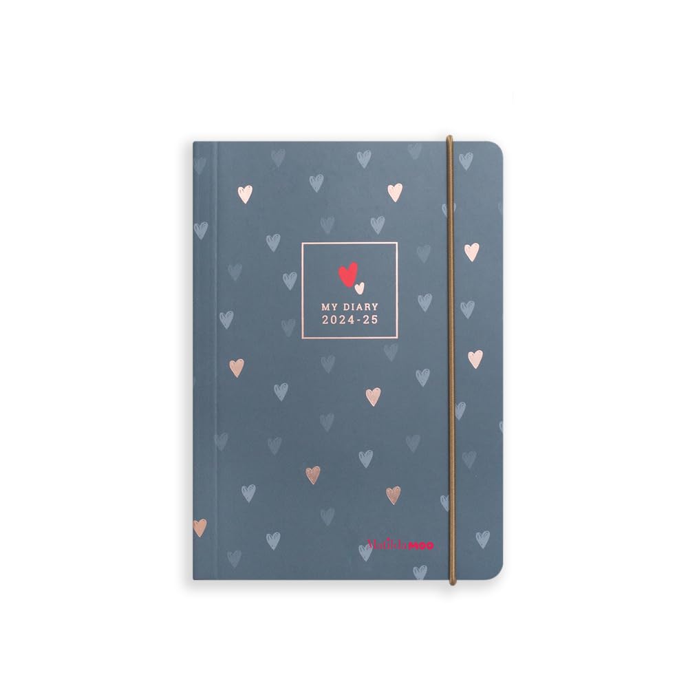 Matilda Moo 2024-2025 Academic Diary - A6 Size - Day a Page Mid Year Diary - Elastic Closure - July '24 to July '25 - Grey