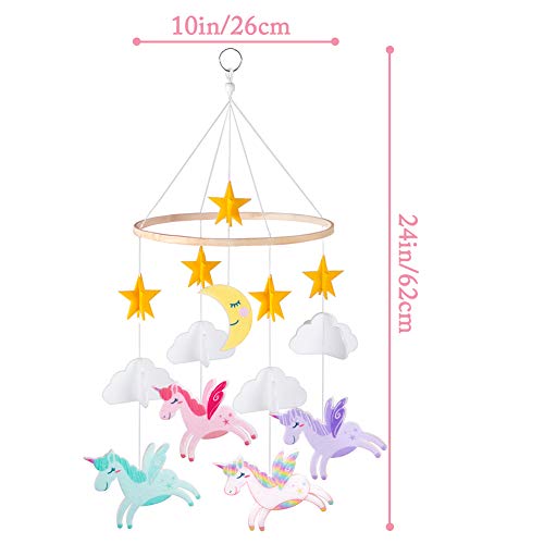 Basumee Baby Crib Mobile,Unicorn Crib Mobile Hanger Handmade Mobile Nursery Decor Movable Star Cloud Baby Mobile Felt Hanging Accessory for Baby Room