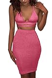 Sunfury Juniors Two Piece Outfits for Women Fall 2017 Sequin Romper Skirt Set Rosy Medium