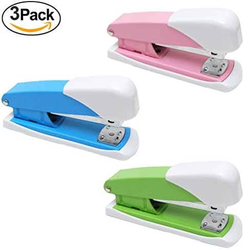 Officetek (3 Pack) Colorful Stapler Set - Use 26/6, 24/6, 1/4 inch Leg Length Staples for Office, School