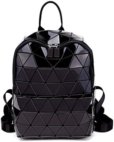 New Women Backpack Geometric Folding Bag Black