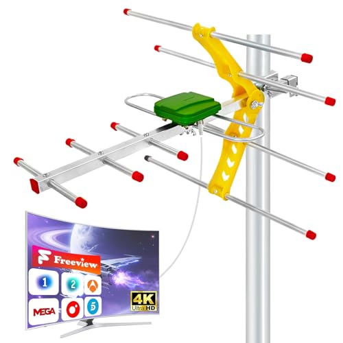 Outdoor DTT Antenna for Smart TV – 4K/1080P HD TV Antenna, Long Range, Stable UHF/VHF Signal, Compatible DVB-T2/DVB-T, Weather Resistant, Coaxial Cable 10 m, Pole Not Included