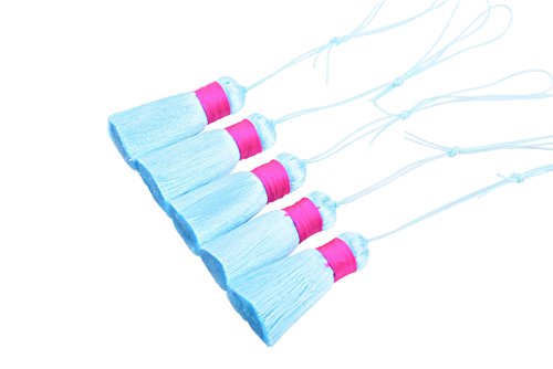 KONMAY 10pcs 2.0'(5.0cm) Handmade Imitation Silk Tassels with Colorful Band and Hanging Thread (Aqua)