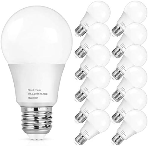 A19 LED Light Bulbs, 100 Watt Equivalent LED Bulbs, 3000K Warm White, 1100Lumens, Non Dimmable, Medium Screw Base (E26), CRI85+, 25000+ Hours Lifespan, No Flicker, Non-Dimmable, 12-Pack