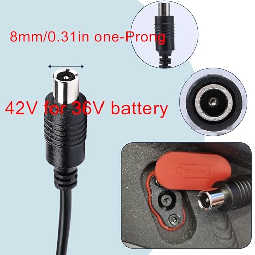 42V 2A Charger 3 Plugs(8mm 3-Prong, 5.5mm DC connectors and 8mm/0.31in one-Prong) Universal for 36V Lithium Battery