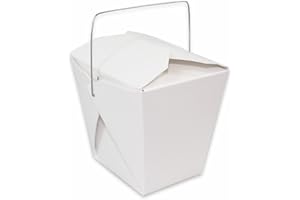 QQOUTLET White Chinese Asian Paper Take Out Box with Wire Handle, Leak and Grease Resistant Stackable to Go Boxes (10, 32OZ)
