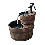 Outsunny Accent Two-Tier Rustic Wooden Barrel Fountain