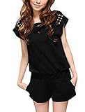 Allegra K Women Studs Decor Elastic Waist Casual Jersey Romper Shorts