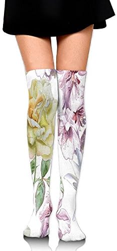 Hizhogqul Rose Petals Sakura Lily Flowers Blooms Romance Florets Design Women's Fashion Over The Knee High Socks (60cm)