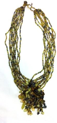 2-6 Day Delivery- Multiple Colors Available, Including Metallic Colors Handmade Flower Stone Beaded Balinese Bracelet or Necklace Multi Strand Glass Beaded Jewelry with Semi-Precious Stones Trendy Unique Design Modern Indonesian Fashion Accessory from Bali (Necklace, Green Multi)