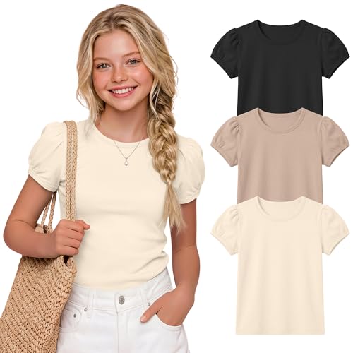 YooAurvox Girls Puff Short Sleeve Shirts 3-color