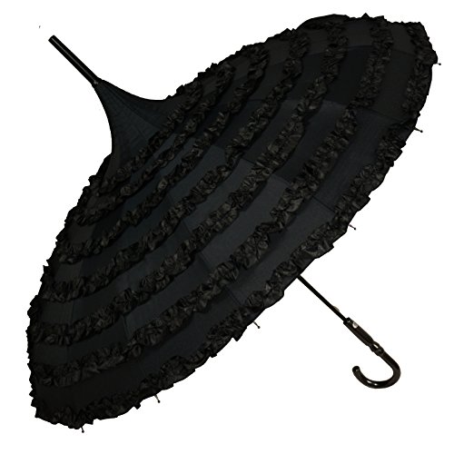 Kung Fu Smith Women Vintage Travel Stick Rain Pagoda Parasol Umbrella (Black) - Thumbnail 6