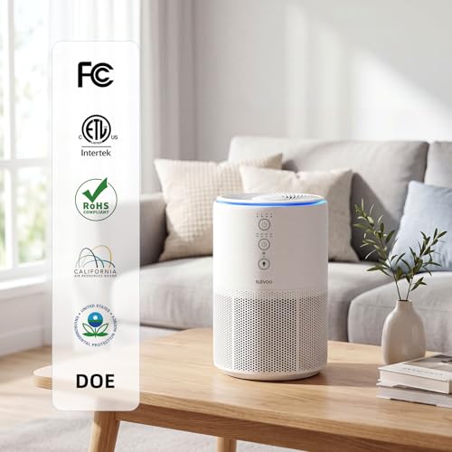 Slevoo Room Air Purifier, Eliminating 99.97% Smoke, Dust, Pollen and Odours, Hepa Filter H13 with Scented Sponge, 3 Speed Levels & Time Sleep Mode at 23 Db, White
