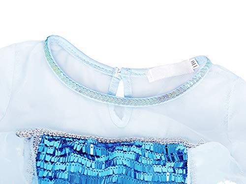 Cotrio Elsa Costumes Girls Long Sleeve Princess Dress with Cape Children Kids Halloween Outfits Dress Cosplay Clothes Wig, Gloves, Tiara, Wand Size 10 (9-10 Years, Blue, 140)