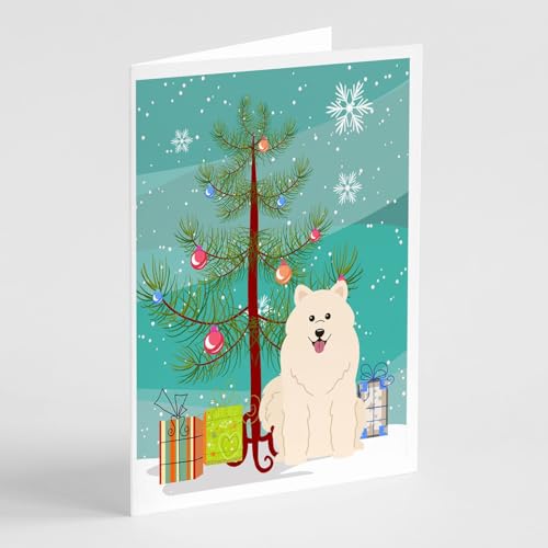 Caroline's Treasures Merry Christmas Tree Samoyed Greeting Cards Pack of 8 Blan…
