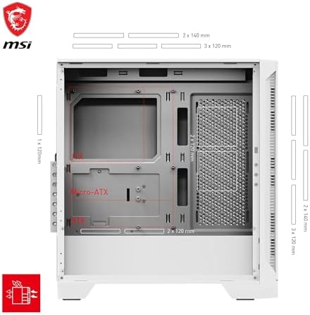 MAG Forge 320R Airflow White Boîtier PC Moyen Tour - ATX, Compatible avec Les RTX 40, Ventilateurs ARGB, filtres à poussière magnétiques, Verre trempé, Hub de contrôle ARGB, USB Type-A 3.2 Gen 1