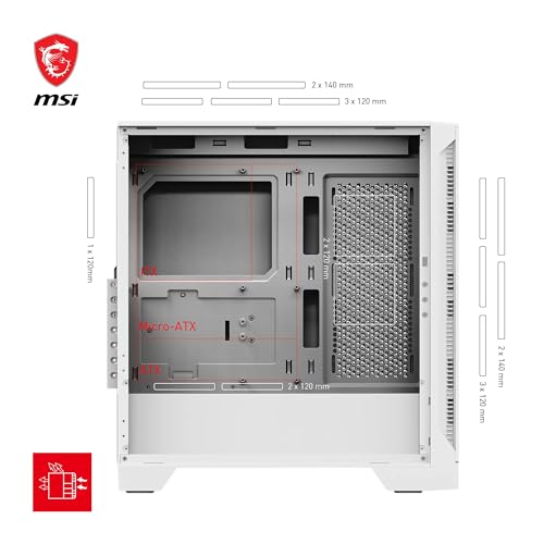 MAG Forge 320R Airflow White Boîtier PC Moyen Tour - ATX, Compatible avec Les RTX 40, Ventilateurs ARGB, filtres à poussière magnétiques, Verre trempé, Hub de contrôle ARGB, USB Type-A 3.2 Gen 1